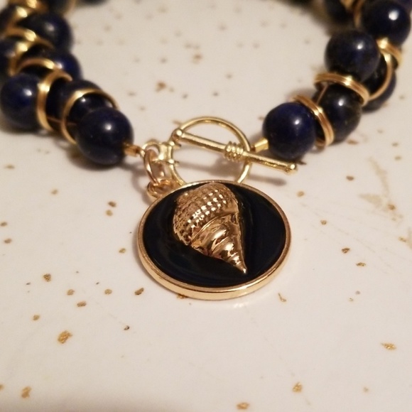 Lapis lazuli & 18K gold plated bracelet - Picture 5 of 7